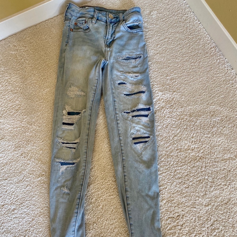 Ripped skinny jeans. Light blue. Size 0 regular